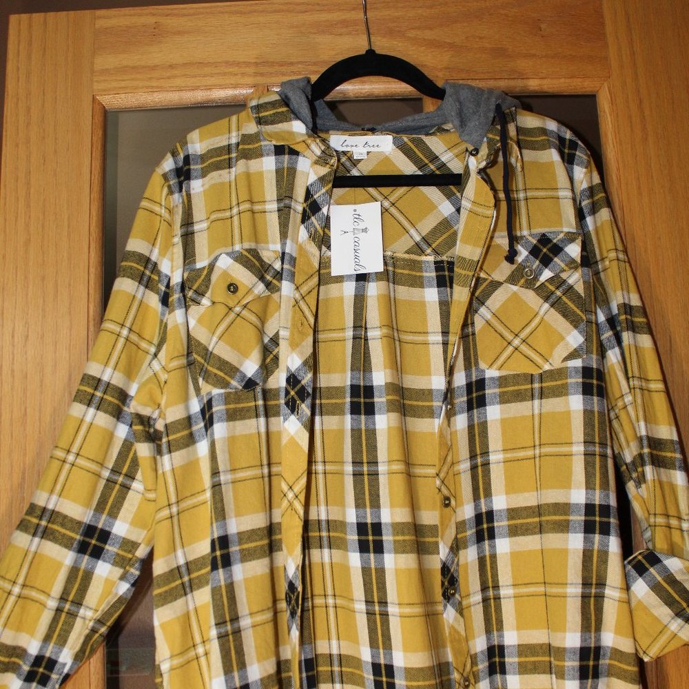 Love Tree Plaid Flannel Comfy Shirt/Detachable Hoo